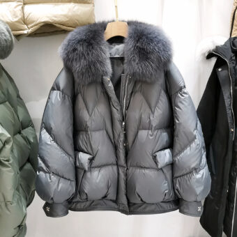 Daunenjacke aus grauem Entendaunen für Damen