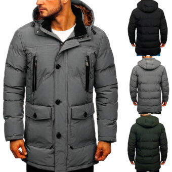 Kapuzenjacke mit mehreren Taschen für einen Mann von hinten und von vorne auf einem weißen Hintergrund gesehen.
