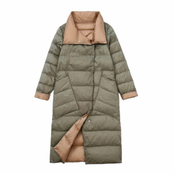 Leichte, lange, wendbare Daunenjacke