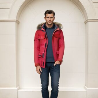 Warme Daunenjacke mit Kunstfellkapuze für Herren